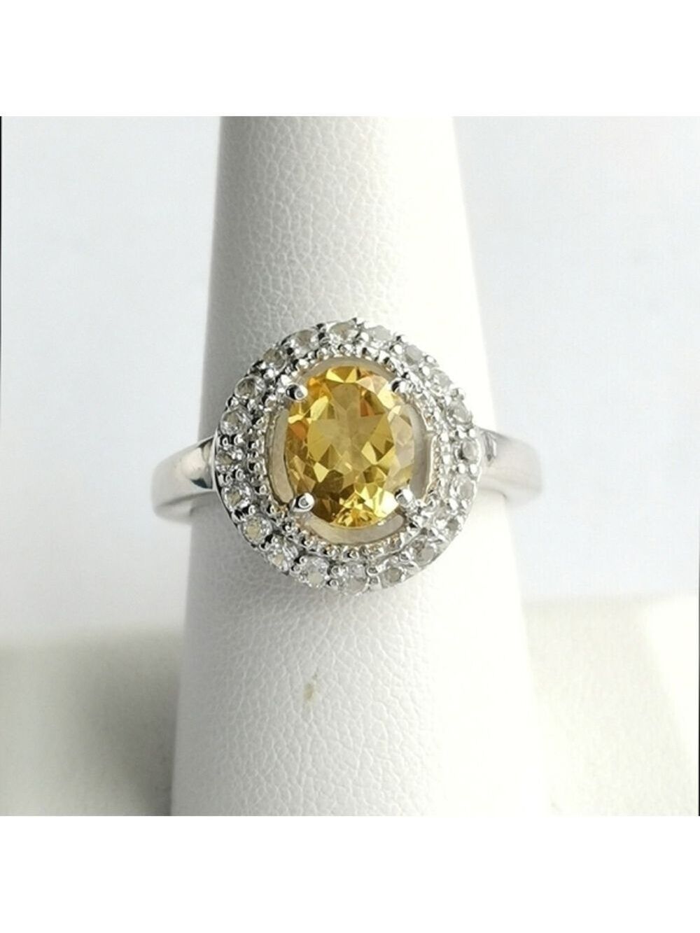Citrine White Sapphire ring in Sterling Silver size 8.75